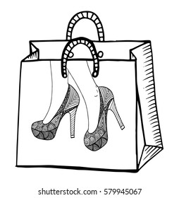 Hand drawn cartoon style shopping bags design