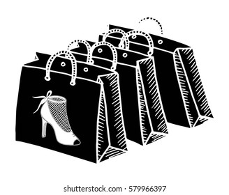 Hand drawn cartoon style shopping bags design