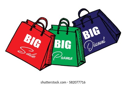 Hand drawn cartoon style shopping bags design