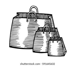 Hand drawn cartoon style shopping bags design