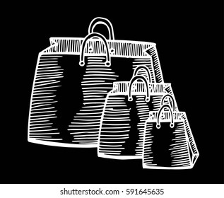 Hand drawn cartoon style shopping bags design