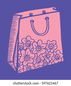 Hand drawn cartoon style shopping bag design