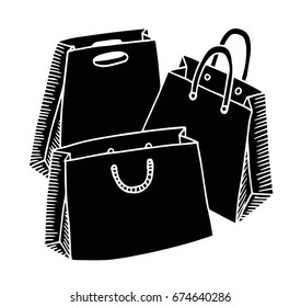 Hand drawn cartoon style shopping bags design