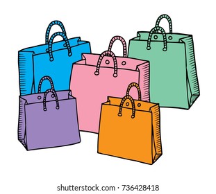 Hand drawn cartoon style shopping bags design