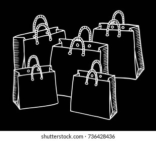 Hand drawn cartoon style shopping bags design