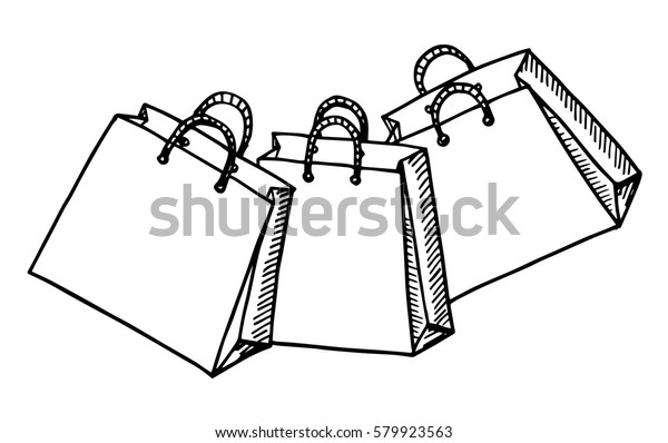 Hand Drawn Cartoon Style Shopping Bags Stock Vector (Royalty Free ...
