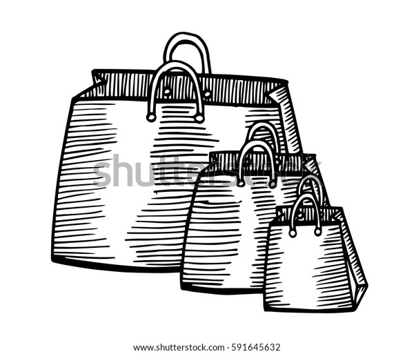 Hand Drawn Cartoon Style Shopping Bags Stock Vector (Royalty Free