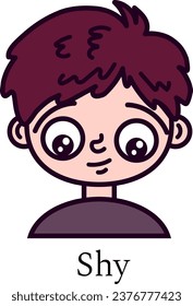 Hand drawn cartoon style. Shy boy. Emoticons with different emotional moods. vector illustration.
