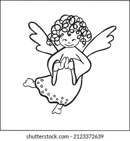 Сute hand drawn cartoon style smiling praying little angel on a white background