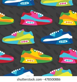 Hand drawn cartoon style sneaker shoes vector seamless pattern grey