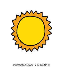 Handgezeichnete Cartoon Sonne isoliert auf weißem Hintergrund. Vektorillustration.