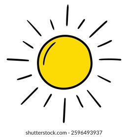 Hand drawn cartoon sun isolated on white background. Vector illustration.