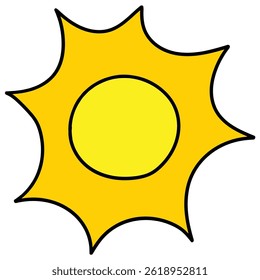 Dibujado a mano sol de dibujos animados aislado sobre fondo blanco. Ilustración vectorial.