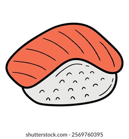 Hand drawn cartoon sushi with salmon isolated on white background. Vector illustration.