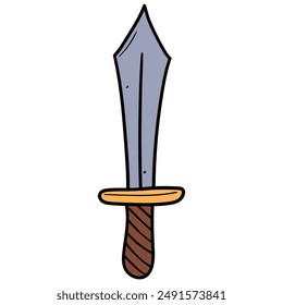 Espada de dibujos animados dibujada a mano aislada sobre fondo blanco. Ilustración vectorial.