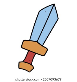 Handgezeichnetes Cartoonschwert einzeln auf weißem Hintergrund. Vektorgrafik.