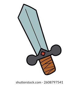 Hand drawn cartoon sword isolated on white background. Vector illustration.