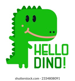 Hand drawn cartoon t rex. Cute dino with the phrase roar and said "hello dino". Print for a poster, greeting card or t shirt
