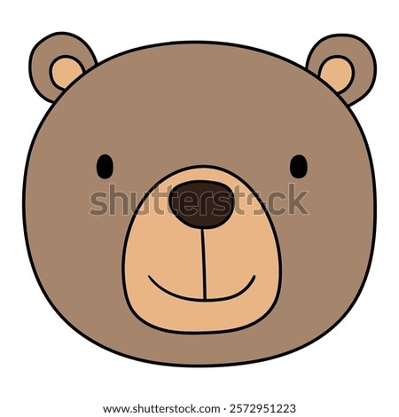 Hand drawn cartoon teddy bear face isolated on white background. Vector illustration.
