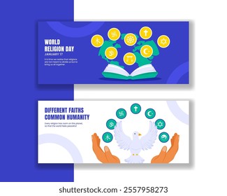 Hand Drawn Cartoon Templates for World Religion Day Horizontal Banner