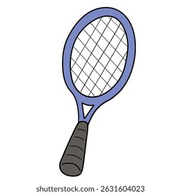 Raquete de tênis desenhada à mão isolada sobre fundo branco. Ilustração vetorial.