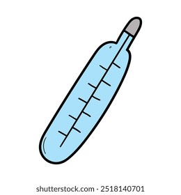 Dibujado a mano termómetro de dibujos animados aislado sobre un fondo blanco. Ilustración vectorial.