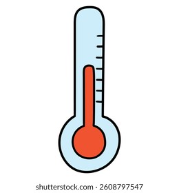 Hand drawn cartoon thermometer isolated on white background. Vector illustration.