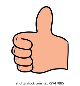 Hand drawn cartoon thumb up gesture isolated on white background. Vector illustration.