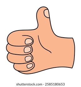 Hand drawn cartoon thumb up gesture isolated on white background. Vector illustration.