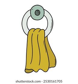 Hand drawn cartoon towel on the rack isolated on a white background. Vector illustration.