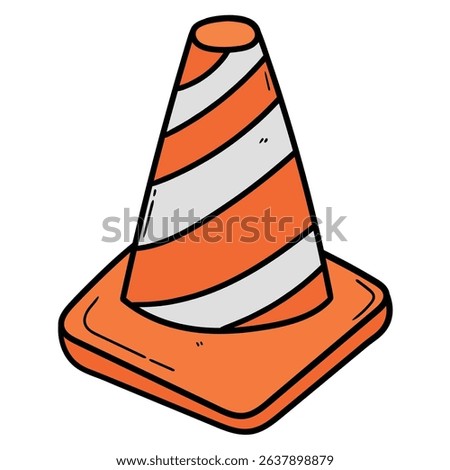 Hand drawn cartoon traffic cone isolated on white background. Vector illustration.