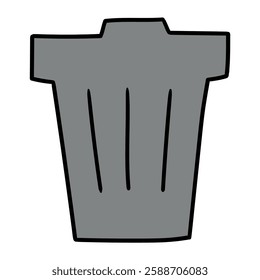 Hand drawn cartoon trash can icon isolated on white background. Vector illustration.