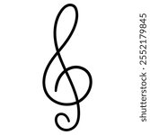 Hand drawn cartoon treble clef isolated on white background. Vector illustration.