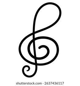 Hand drawn cartoon treble clef isolated on white background. Vector illustration.