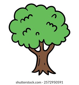 Hand drawn cartoon tree icon isolated on a white background. Vector illustration.