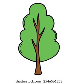 Hand drawn cartoon tree isolated on white background. Vector illustration.