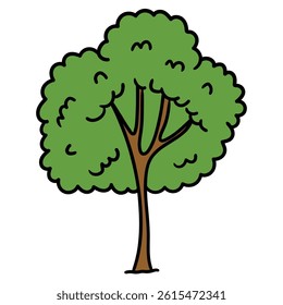 Hand drawn cartoon tree isolated on white background. Vector illustration.