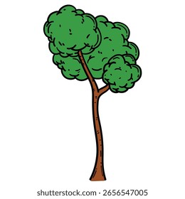Hand drawn cartoon tree isolated on white background. Vector illustration.
