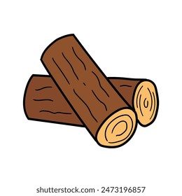 Hand drawn cartoon two brown logs isolated on a white background. Vector illustration.