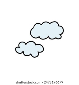 Hand drawn cartoon two clouds isolated on white background. Vector illustration.