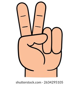 Hand drawn cartoon two fingers or peace sign isolated on white background. Vector illustration.