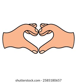 Hand drawn cartoon two hands forming a heart shape isolated on white background. Vector illustration.