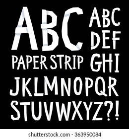 Hand drawn cartoon vector ABC letters with textured shadows. Paper strip effect. Nice font for your design.
