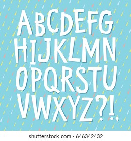 Hand drawn cartoon vector ABC letters with shadows. Including decorative background. Nice font for your design.
