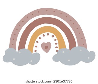 Hand drawn cartoon vector boho illustration of rainbow