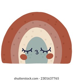 Vector de caricatura dibujado a mano lindo boho bebé ilustración del arco iris con cara