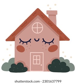 Vector de caricatura dibujado a mano lindo boho casa de ilustración de bebé con cara