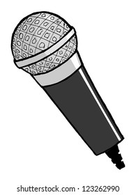 hand drawn, cartoon, vector illustration of microphone