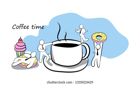 Hand drawn cartoon vector illustration for coffee time or coffee break 