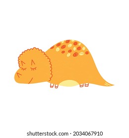 Hand drawn cartoon vector illustration of cute dinosaur. Isolated on white background.